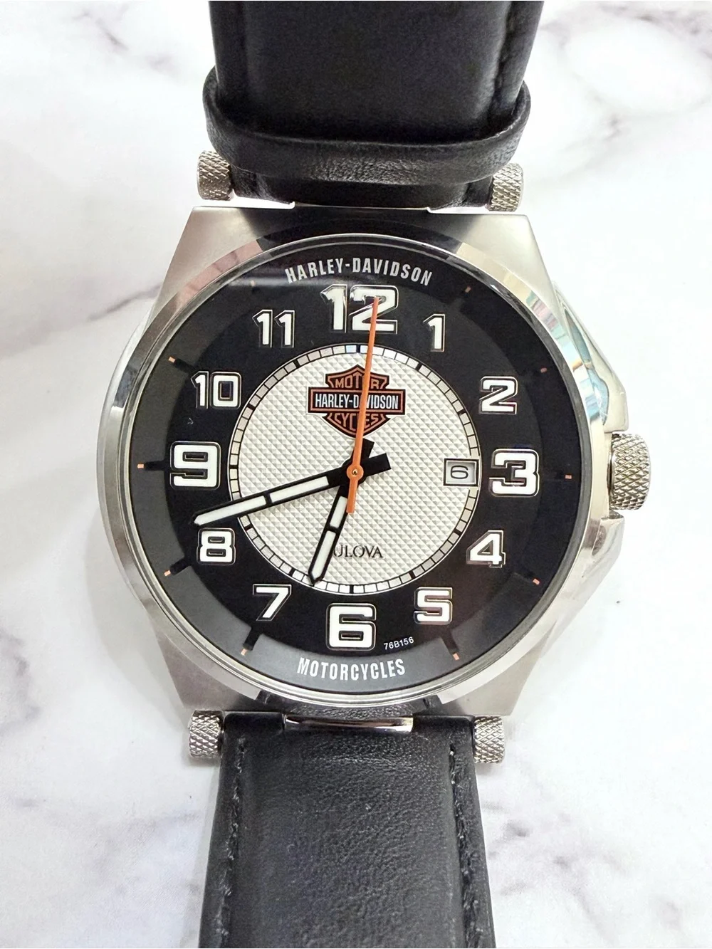 Bulova Harley-Davidson Men's Watch 43mm Stainless Steel Leather Strap 76B156